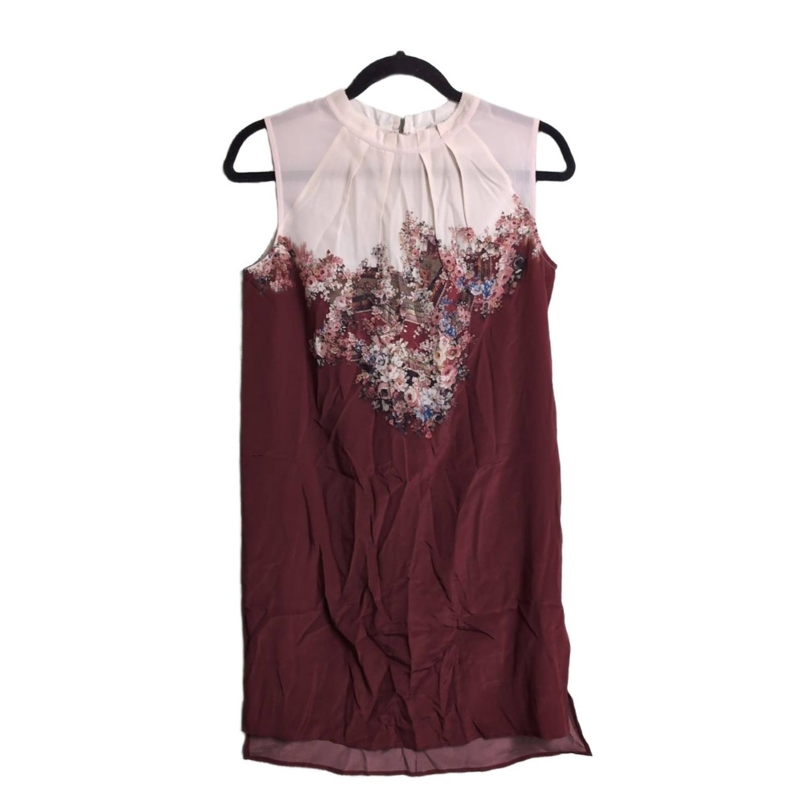 Allsaints Jay Clement Dress Maroon Floral Sleeveless Pleated M